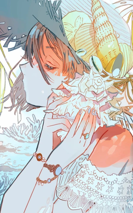 以水，雨，海为题材的二次元伤感动漫少女插画图集手机壁纸图片欣赏