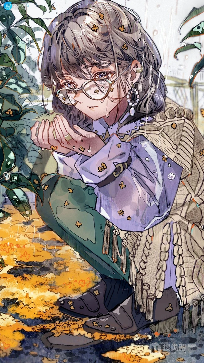 以水，雨，海为题材的二次元伤感动漫少女插画图集手机壁纸图片欣赏