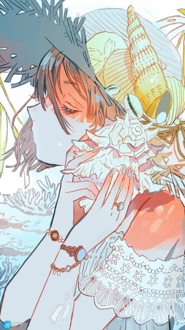 以水，雨，海为题材的二次元伤感动漫少女插画图集手机壁纸图片欣赏