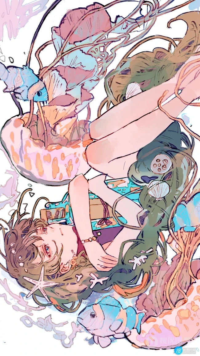 以水，雨，海为题材的二次元伤感动漫少女插画图集手机壁纸图片欣赏