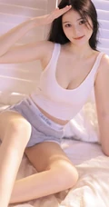 又纯又欲的气质浅粉女生身着紧身白背心短裤显白皙好看上围身材写真图集