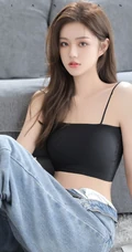 气质颜值女生主播石茜s紧身肩带文胸衣牛仔穿着居家写真美背动人图片