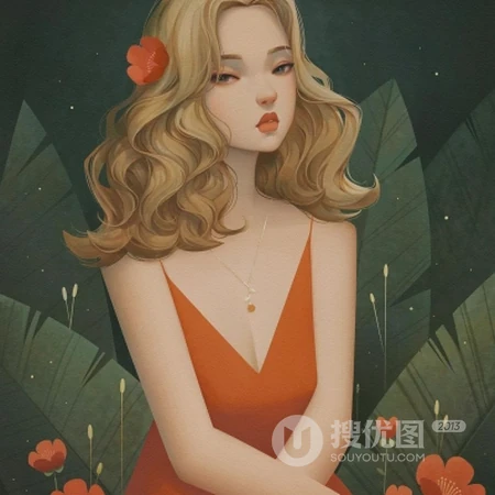 卷发气质有气质的，2021最新款肩带裙动漫卡通女生专用插画头像图片