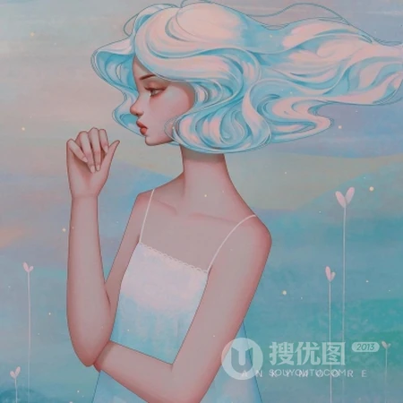 卷发气质有气质的，2021最新款肩带裙动漫卡通女生专用插画头像图片