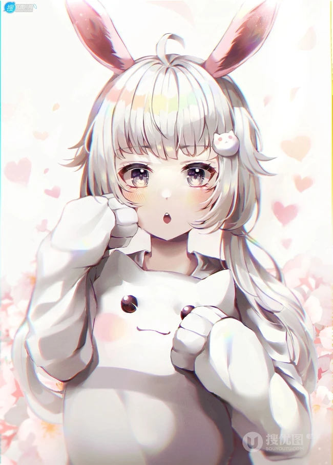 古灵精怪，可爱伶俐的二次元兽耳朵动漫少女高清插画图片