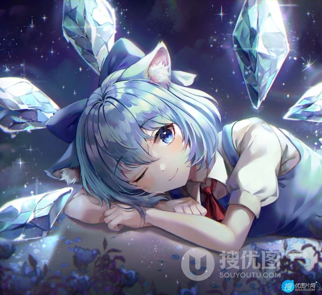 古灵精怪，可爱伶俐的二次元兽耳朵动漫少女高清插画图片