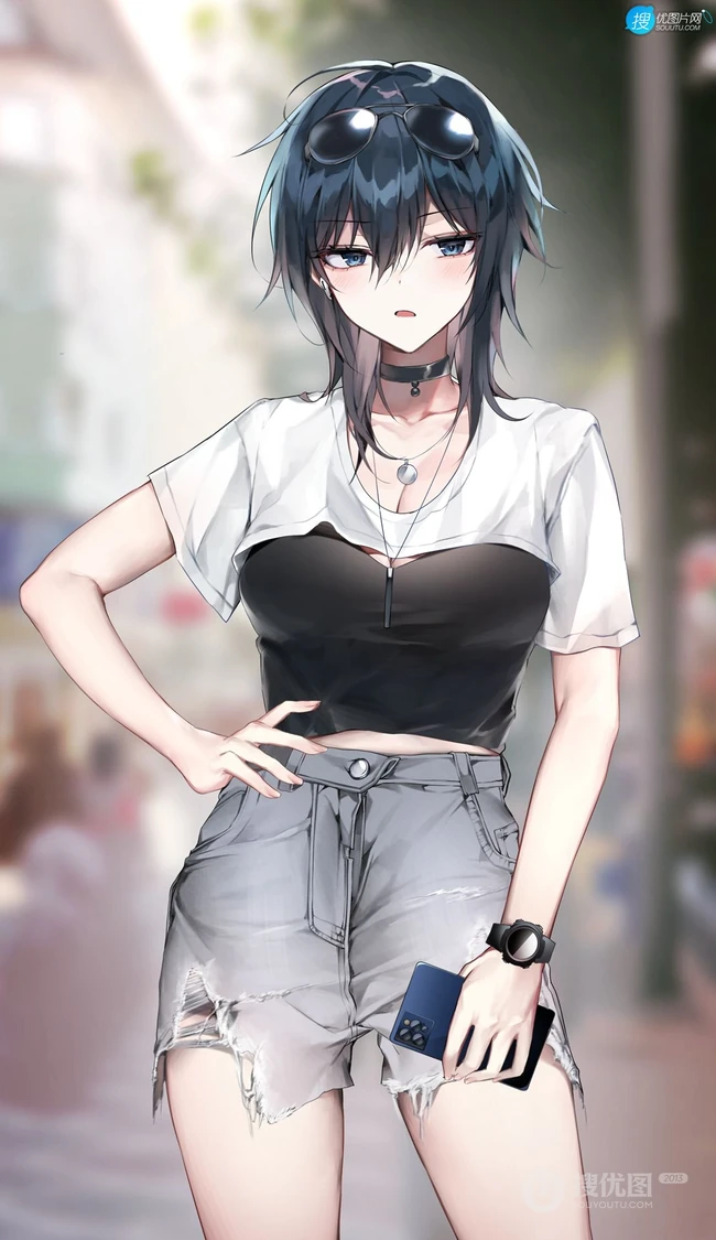 乌黑短发，打扮超酷的二次元时尚清爽动漫少女酷飒插画图集欣赏