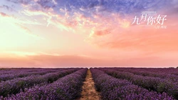 日出或夜幕快降临的黄昏，醉人的山山水水，九月你好，八月再见文字壁纸图片