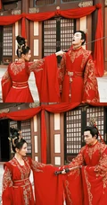白鹿一袭古风新娘装红裙造型凄柔美丽，电视剧《周生如故》幕后写真照