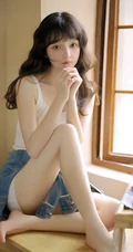 精致小脸，高颜值新疆少女清新清新白色肩带连衣裙居家窗前温暖写真图集