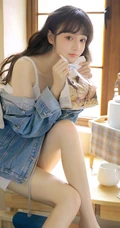 精致小脸，高颜值新疆少女清新清新白色肩带连衣裙居家窗前温暖写真图集