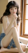精致小脸，高颜值新疆少女清新清新白色肩带连衣裙居家窗前温暖写真图集