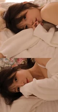 睫毛弯弯，笑起来超好看的治愈系甜少女白色肩带衣短裤居家写真美照
