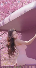 超气质卷发女生轻熟紧身粉色连衣裙穿搭尽显凹凸有致匀称身材写真图片