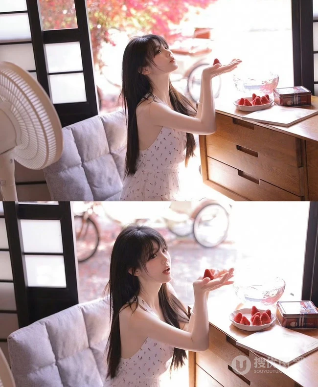 惬意的夏日午后，穿着小碎花白裙的甜美可人高颜值女生慵懒写真图集