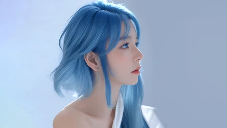 蓝发AI动漫美女壁纸图片