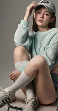 甜酷运动风女生，高颜值，纤细线条，穿着短款装紧身牛仔短裤的甜酷少女写真套图