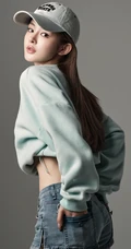 甜酷运动风女生，高颜值，纤细线条，穿着短款装紧身牛仔短裤的甜酷少女写真套图