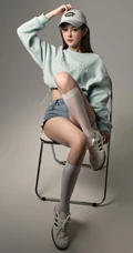 甜酷运动风女生，高颜值，纤细线条，穿着短款装紧身牛仔短裤的甜酷少女写真套图