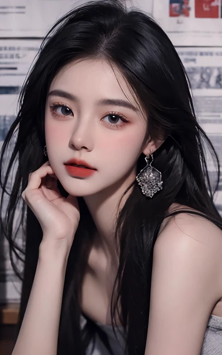 单手托腮，安静看着你的高颜值AI美女手机壁纸图片