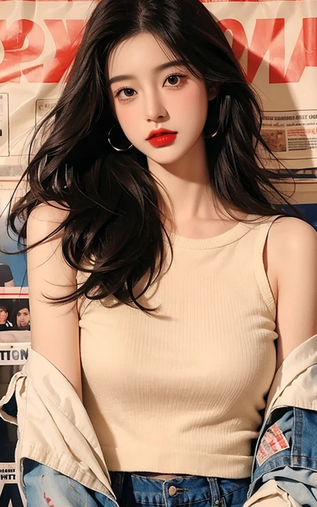 好看的御姐，穿着紧身白色背心，身材丰满的性感AI气质美女手机壁纸图片