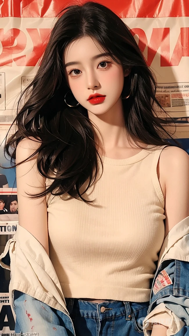 好看的御姐，穿着紧身白色背心，身材丰满的性感AI气质美女手机壁纸图片