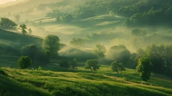 森系壁纸，郁郁葱葱的树木，树林，山间，林间，唯美森系风景壁纸图片