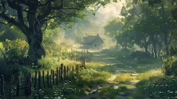 森系壁纸，郁郁葱葱的树木，树林，山间，林间，唯美森系风景壁纸图片