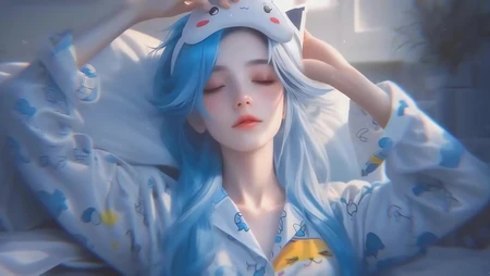 沙发上，戴着眼罩，准备睡觉的美女小姐姐AI美图壁纸