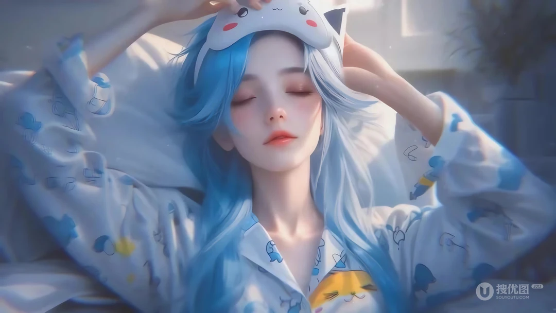沙发上，戴着眼罩，准备睡觉的美女小姐姐AI美图壁纸