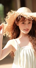 笑容灿烂的骑行女生小姐姐，阳光下，头戴草帽，清纯笑容超甜户外写真图片