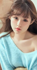 小熊和我谁更可爱，甜美可人的漂亮蓝衣小姐姐和她的玩偶熊居家合拍写真图集