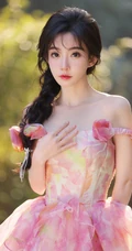 冯提莫礼裙蓬蓬小花短裙加麻花辫超美户外写真图片