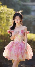 冯提莫礼裙蓬蓬小花短裙加麻花辫超美户外写真图片
