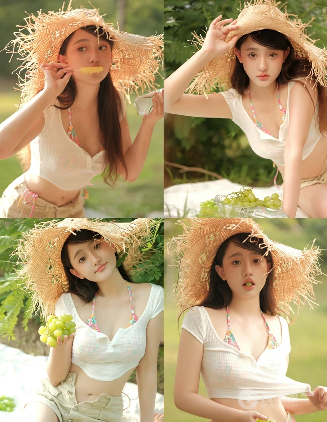 听风，懂你，我在公园等你，夏日气质短裤女生户外游玩随心超美写真图片