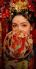 陈瑶一袭古装红妆，凤冠，灼灼艳桃李超美写真图片