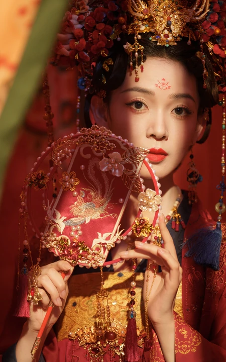 陈瑶一袭古装红妆，凤冠，灼灼艳桃李超美写真图片
