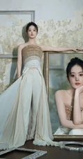 赵丽颖一袭礼裙礼服长裤清丽脱俗欧式风格写真图片