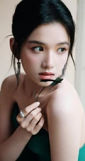 不加修饰的美，张婧仪紧身礼裙绿裙穿搭超美有气质写真图片