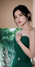 不加修饰的美，张婧仪紧身礼裙绿裙穿搭超美有气质写真图片