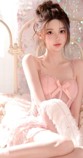 清纯靓丽，丸子头，公主裙，一袭粉色肩带家居服公主裙少女居家超高清写真图片