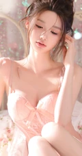 清纯靓丽，丸子头，公主裙，一袭粉色肩带家居服公主裙少女居家超高清写真图片