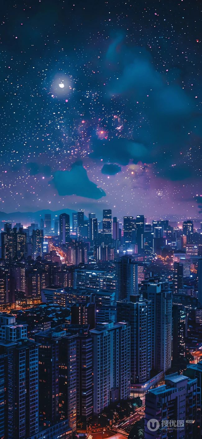 城市万家灯火，璀璨，繁华，都市夜景建筑手机壁纸图片