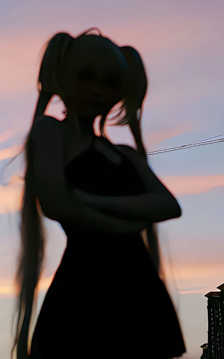 抱着双臂，扎着双马尾辫cos初音的不露脸女生高清手机壁纸图片