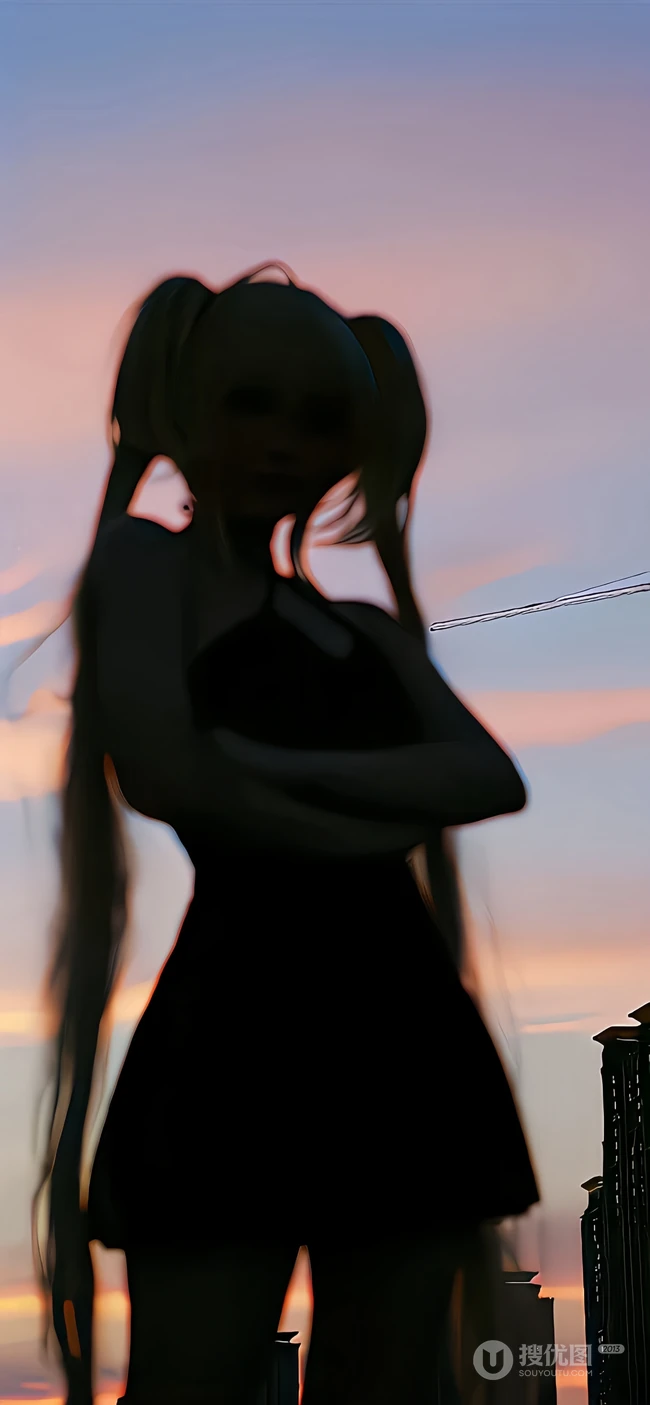 抱着双臂，扎着双马尾辫cos初音的不露脸女生高清手机壁纸图片