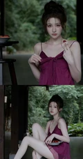 高颜值温柔浅粉白皙女生小姐姐红色肩带睡裙和她喜欢的樱桃高清美拍写真套图