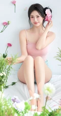 这个夏天有花香陪伴，匀称可爱女生粉色肩带背心短裤穿搭笑意盈盈写真美照