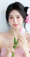 这个夏天有花香陪伴，匀称可爱女生粉色肩带背心短裤穿搭笑意盈盈写真美照