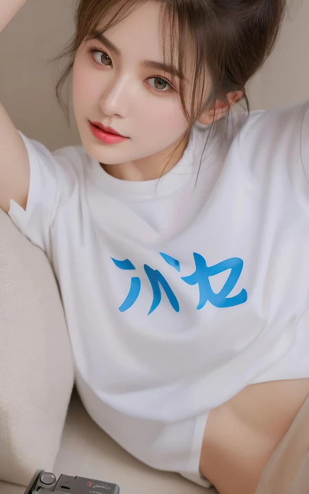 高颜值气质美女，白色T恤ai美女手机壁纸图片