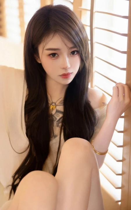 气质时尚有魅力的纹身女生轻熟连衣白裙穿搭动人室内写真套图